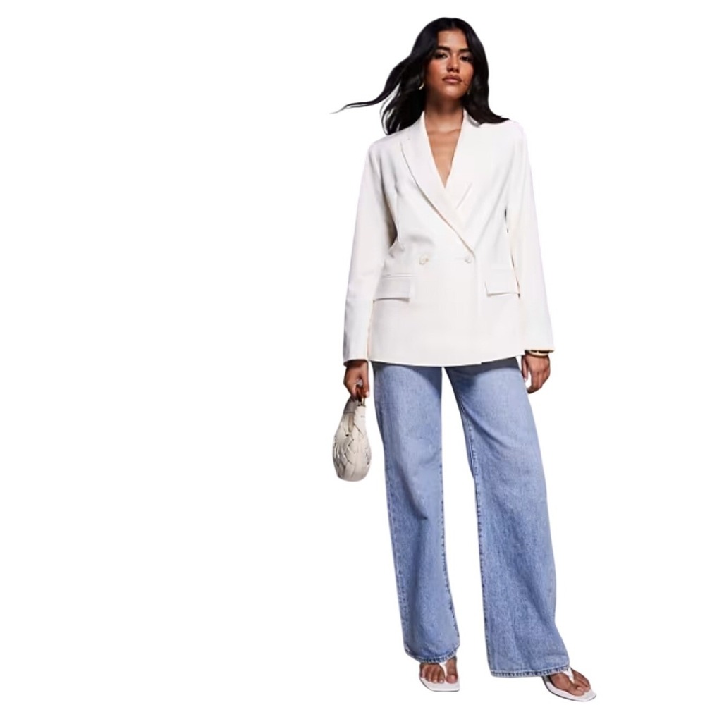 Mystree NEW Womens Off White Double Breasted Blazer‎ Jacket Cream  M Officecore